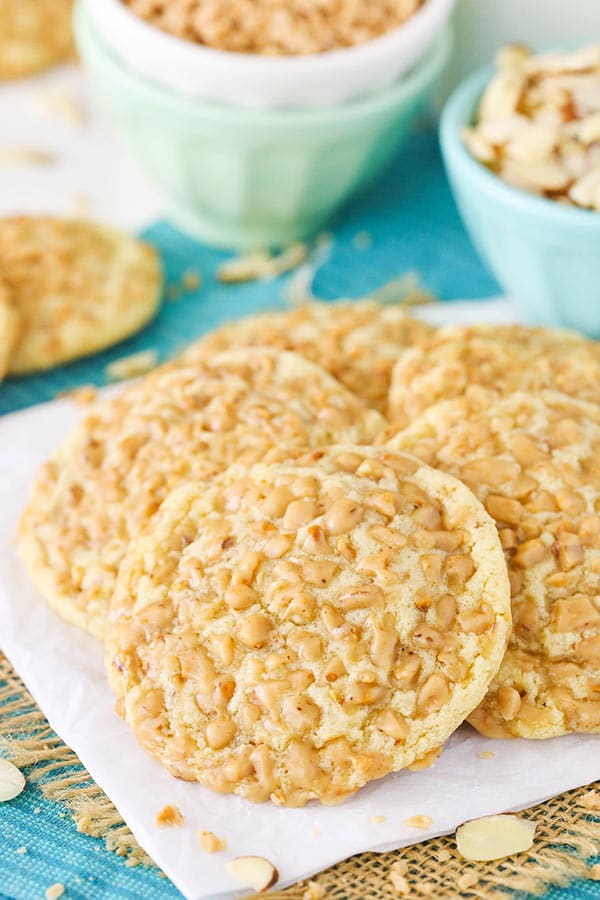 Gluten Free Toffee Almond Cookies - So good you won't even know they're gluten free! Soft and full of flavor!