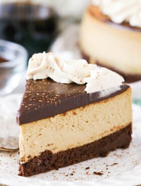 slice of Kahlua Coffee Brownie Cheesecake