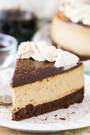 slice of Kahlua Coffee Brownie Cheesecake