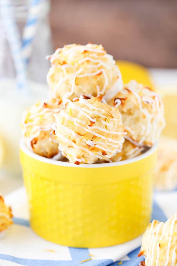 Lemon Coconut Macaroons in a yellow bowl