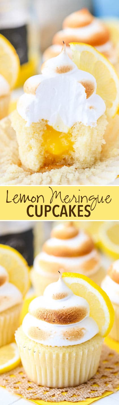 Lemon Meringue Cupcakes - light, fluffy and moist lemon cupcake with lemon curd filling and meringue frosting on top! 