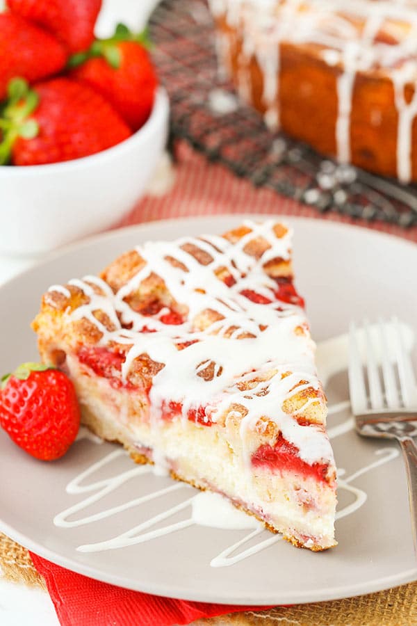 Image of a Slice of Strawberry Snack Cake on a Plate