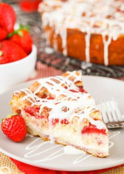 Slice of Strawberry Snack Cake on plate