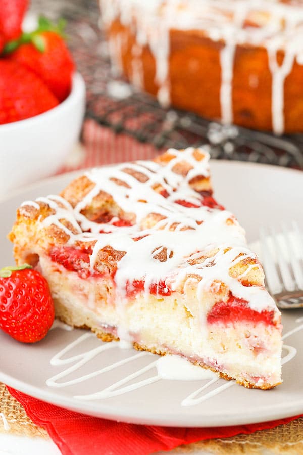 Strawberry Snack Cake Recipe Image of a Slice of Strawberry Snack Cake