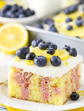 Image of Lemon Blueberry Poke Cake slice