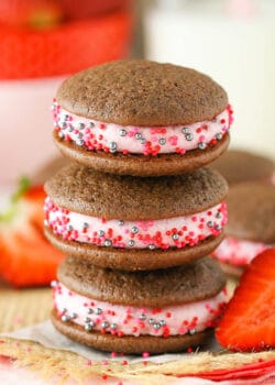 Image of Strawberry Chocolate Cookie Sandwiches, Stacked