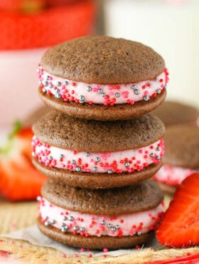 Image of Strawberry Chocolate Cookie Sandwiches, Stacked
