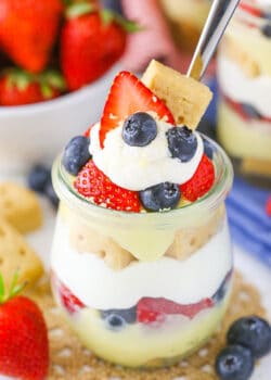close up image of Berry Custard Trifles in a Jar