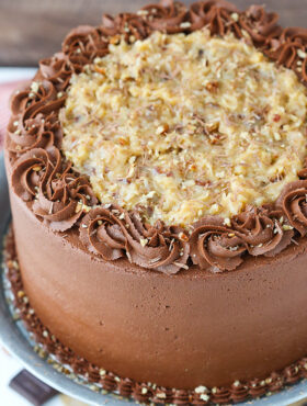 full overhead image of German Chocolate Layer Cake