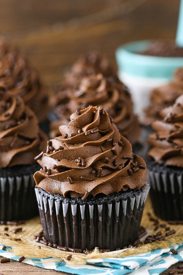 Homemade Moist Chocolate Cupcakes with chocolate sprinkles