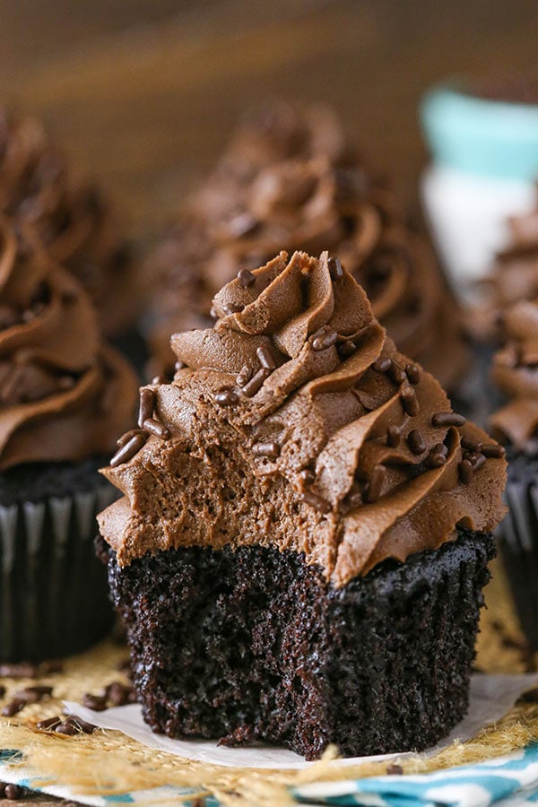 Homemade Moist Chocolate Cupcakes with a bite taken