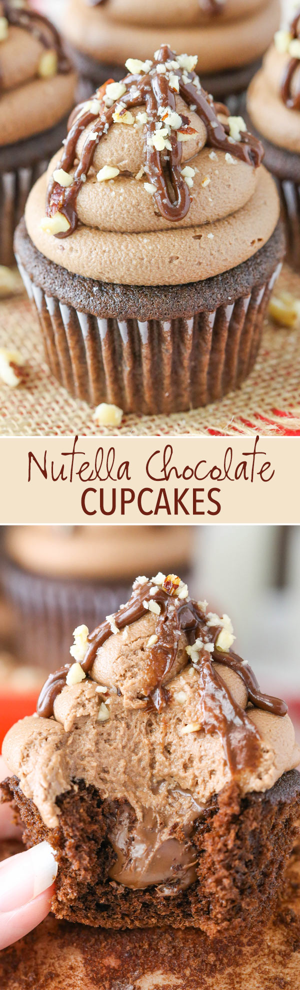 Nutella Chocolate Cupcakes - soft, moist chocolate cupcakes filled with Nutella and topped with Nutella Frosting!