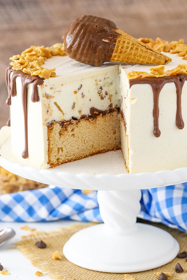 Peanut Butter Chocolate Ice Cream Cone Cake with ice cream