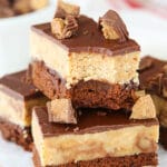 image of Ultimate Peanut Butter Fudge Brownies with bite taken out