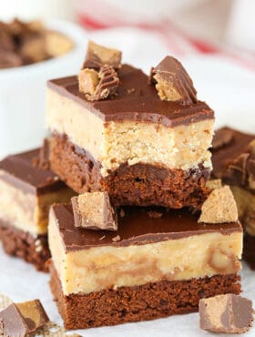 image of Ultimate Peanut Butter Fudge Brownies with bite taken out