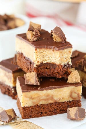 image of Ultimate Peanut Butter Fudge Brownies with bite taken out