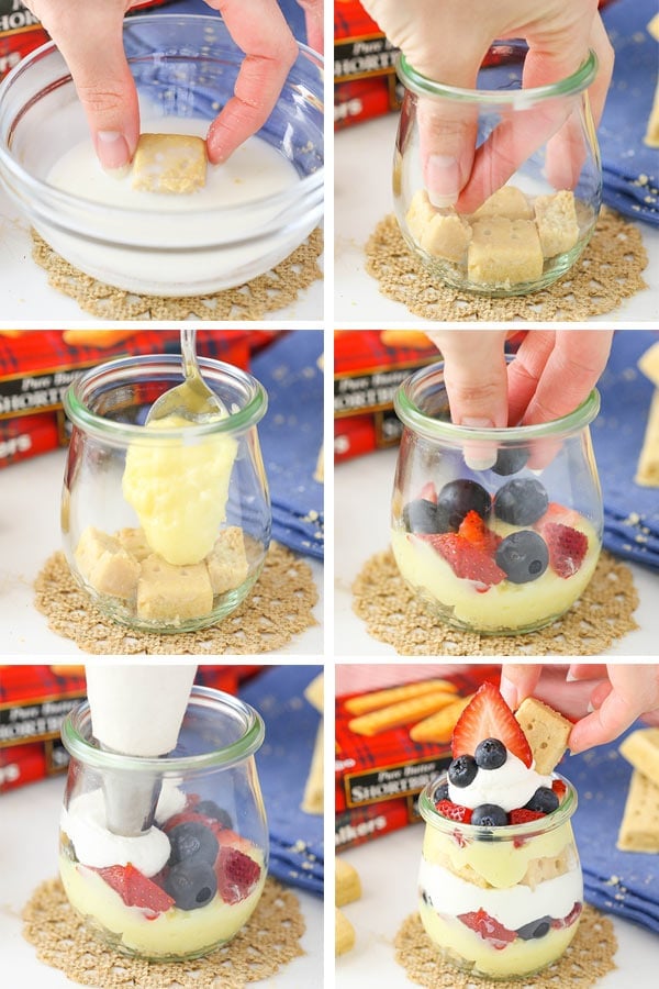 How to layer Berry Custard Trifles in a jar collage