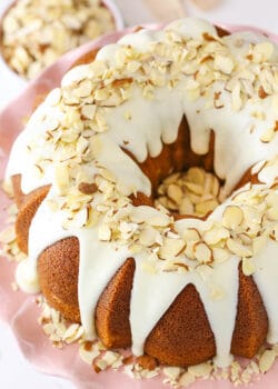 overhead image of Almond Amaretto Bundt Cake