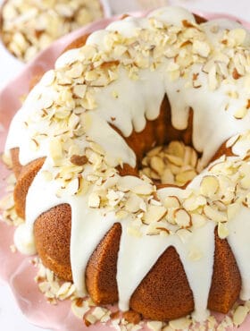 overhead image of Almond Amaretto Bundt Cake