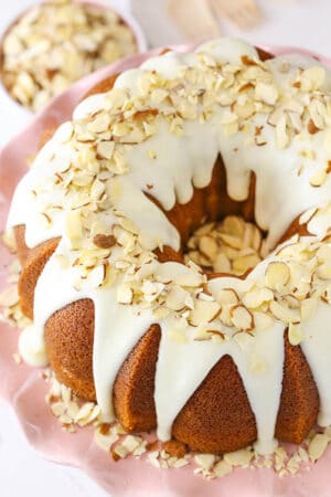 overhead image of Almond Amaretto Bundt Cake