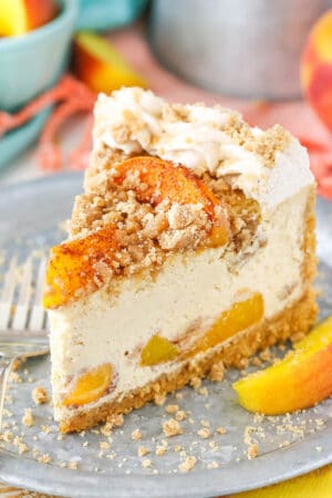 Bourbon Peach Streusel Cheesecake slice