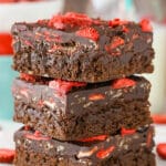stack of Fudgy Strawberry Chocolate Brownies
