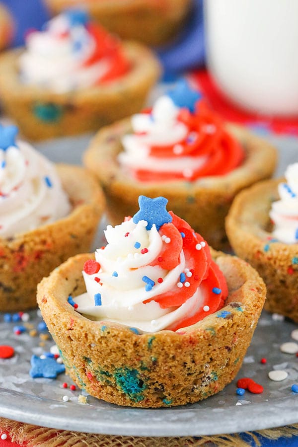 Red, white and blue July 4th Chocolate Chip Cookie Cups 