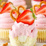 inside image of Strawberry Pretzel Salad Cupcakes