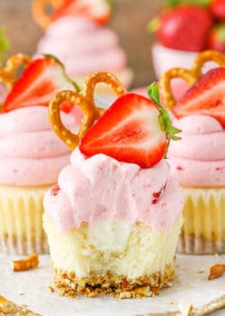 inside image of Strawberry Pretzel Salad Cupcakes