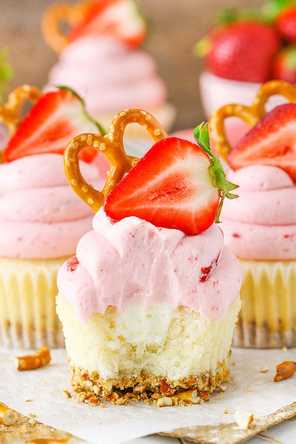 inside image of Strawberry Pretzel Salad Cupcakes