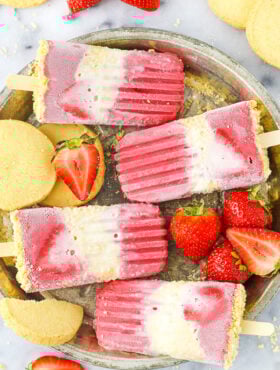 overhead image of Strawberry Shortcake Popsicles