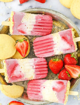 overhead image of Strawberry Shortcake Popsicles