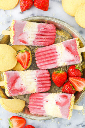 overhead image of Strawberry Shortcake Popsicles