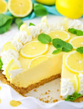 image of Lemon Mascarpone Cream Pie with slice removed