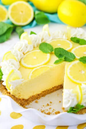 image of Lemon Mascarpone Cream Pie with slice removed