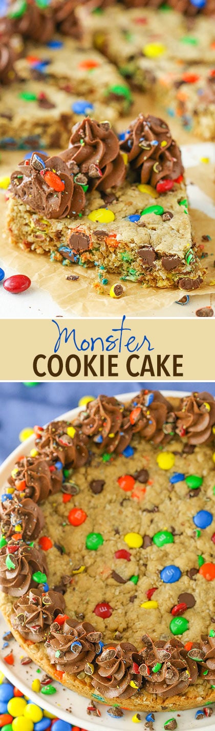 Monster Cookie Cake - full of M&Ms, chocolate chips, oats and peanut butter!