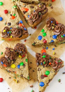 overhead image of Monster Cookie Cake slices