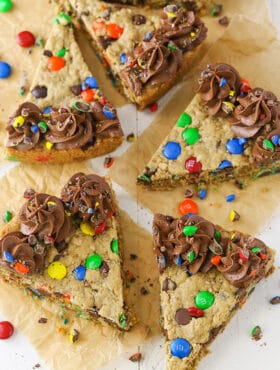 overhead image of Monster Cookie Cake slices