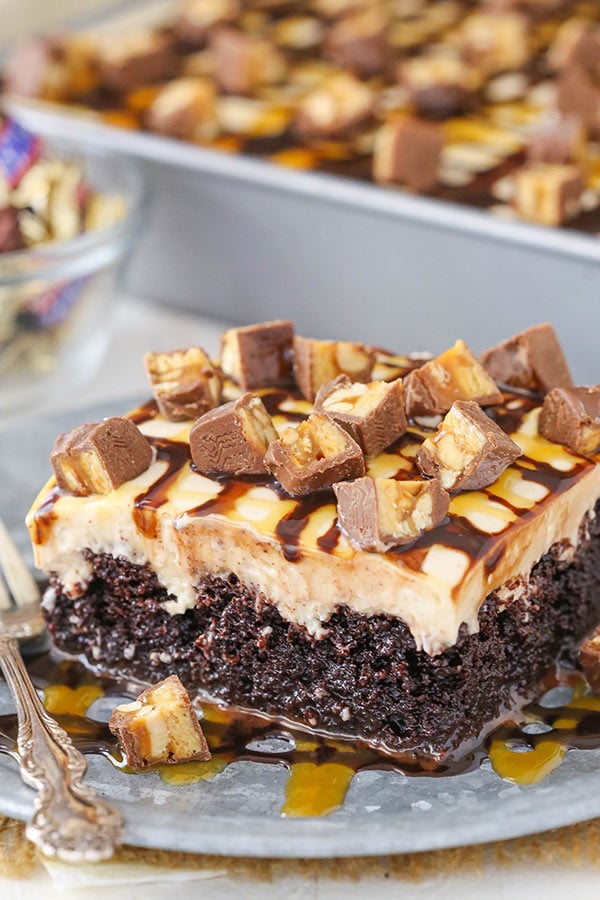 Snickers Poke Cake dessert