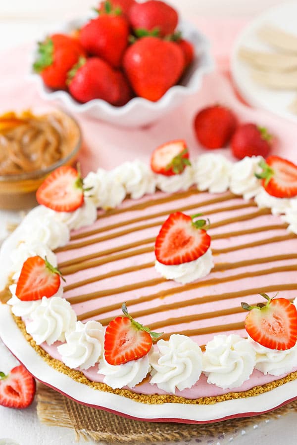 Image of a Decorated Strawberry Dulce De Leche Ice Cream Pie