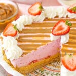 Image of Strawberry Dulce De Leche Ice Cream Pie with slice removed