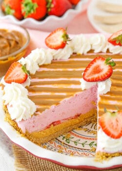 Image of Strawberry Dulce De Leche Ice Cream Pie with slice removed