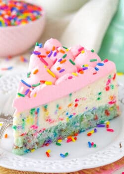 Funfetti Cheesecake with Cake Bottom on plate