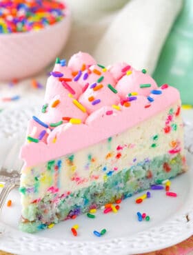 Funfetti Cheesecake with Cake Bottom on plate