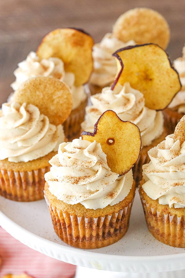 Apple Snickerdoodle Cupcakes - apple cupcakes layered with cinnamon sugar! Great for fall and Thanksgiving!