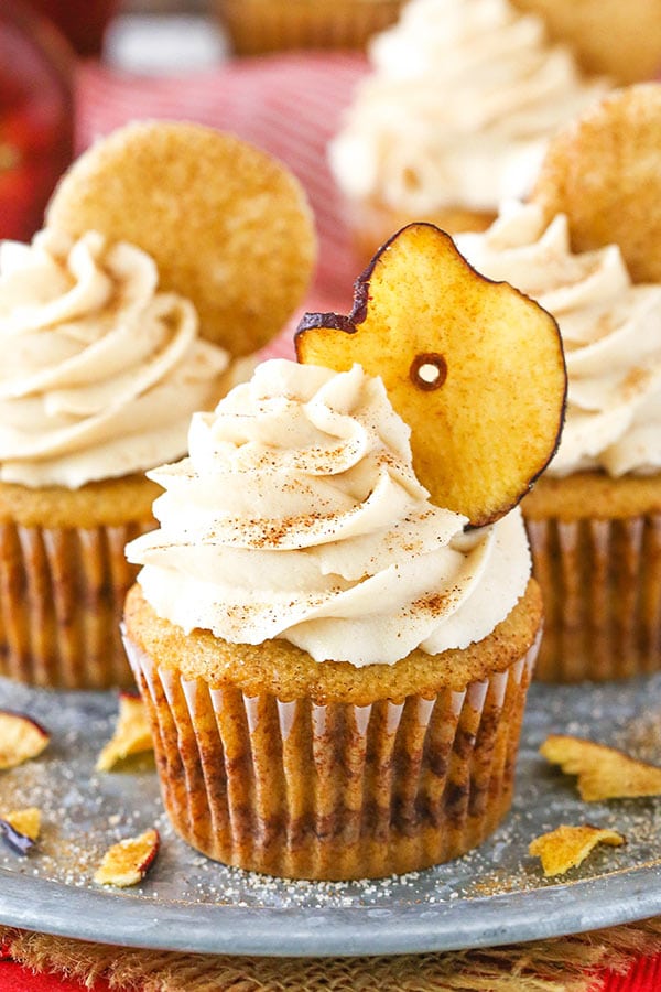 Apple Snickerdoodle Cupcakes - apple cupcakes layered with cinnamon sugar! Great for fall and Thanksgiving!