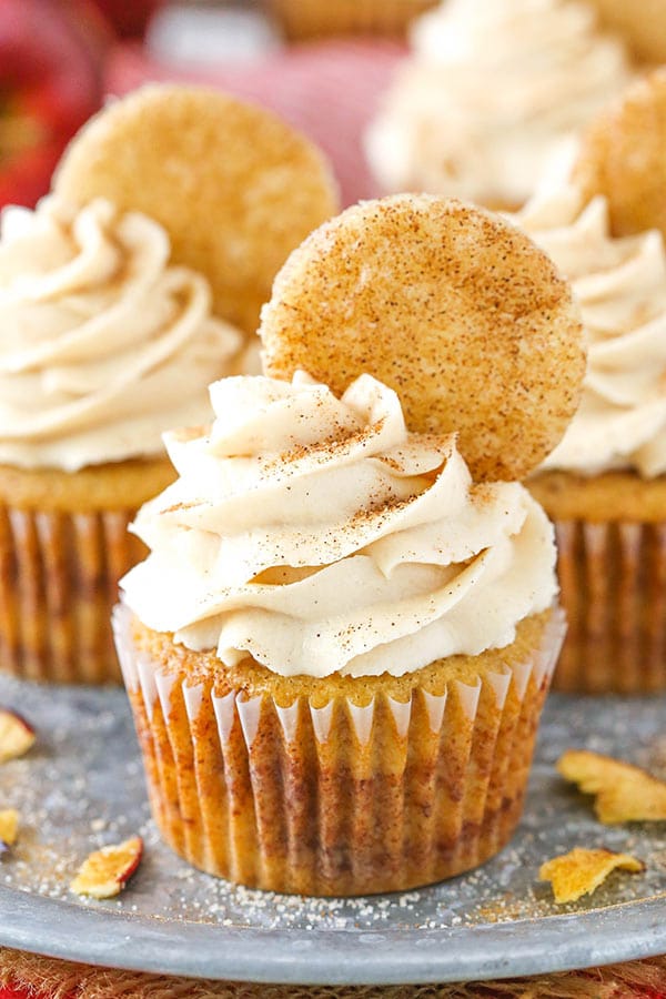 Apple Snickerdoodle Cupcakes - apple cupcakes layered with cinnamon sugar! Great for fall and Thanksgiving!