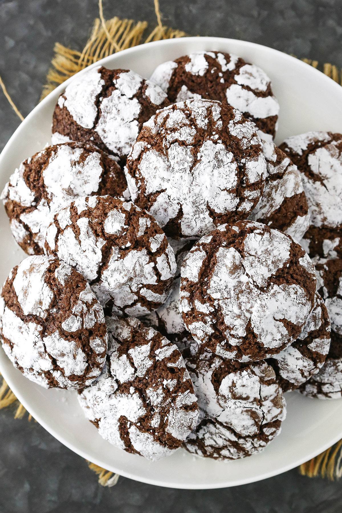 Chocolate crinkle cookies in a plate.