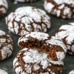 Bitten into chocolate crinkle cookies.