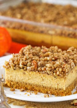 close up image of Pecan Streusel Pumpkin Cheesecake